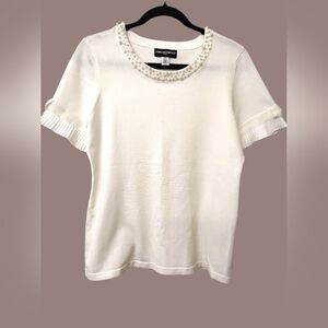NWOT Karl Lagerfeld Women's Pearl Ruffle Bow Sleeve, S/P